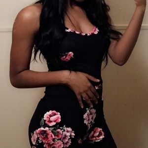 Black and Pink Floral Jumpsuit